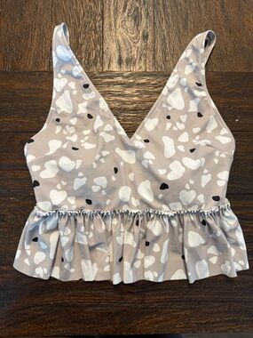 Kortni Jeane V-Neck Peplum Swim Top- Taupe Spot